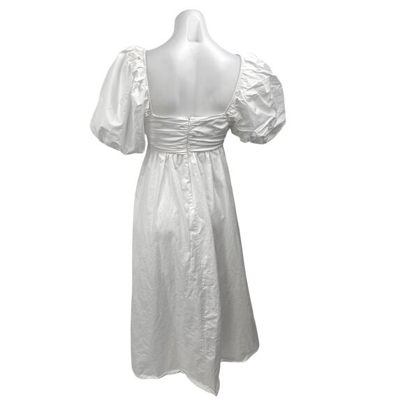 Zara Women's White Short Puff Sleeve Square Neck Zipper Maxi A-Line Dress Size S - Picture 2 of 5